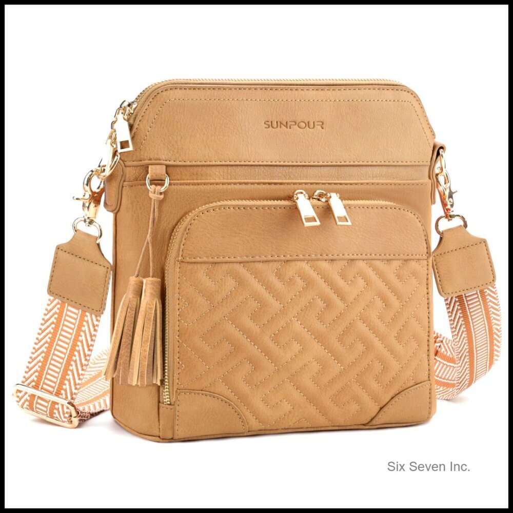 Vegan Leather Crossbody Bag Medium Size RFID Wallet Multi-Pocket Travel Purse